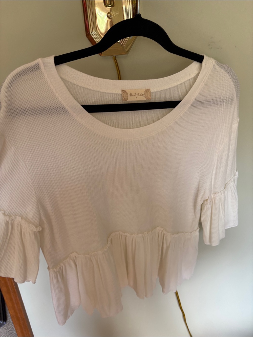Altar'd State Cream Ruffle-Hem Tunic Top